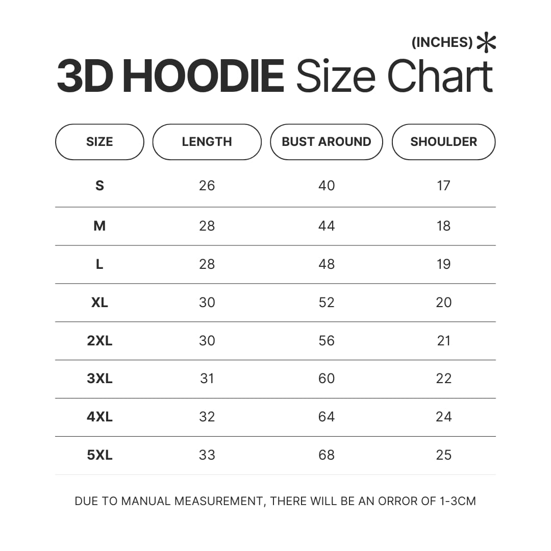 3D Hoodie Size Chart - Hajime no Ippo Store
